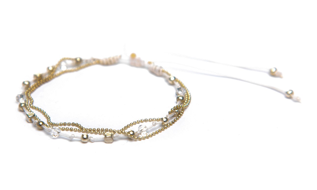 A12 Anklet Triple Strand Crystal and Metal