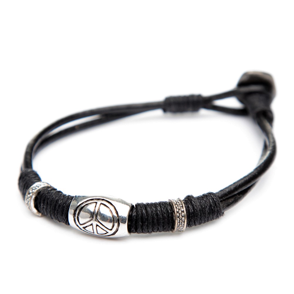 B698 BL Leather - Metal Beads Peace
